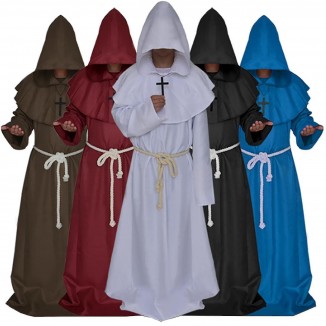 Monk Hooded Robe Cloak Cape Friar Medieval Priest Costume