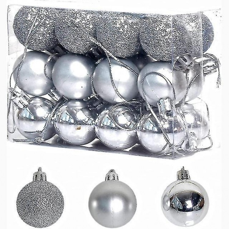 3cm Sliver Christmas Ball Ornaments 24pcs Plastic Christmas Tree Hanging Ball Decorations For Holiday New Year Party Supplies
