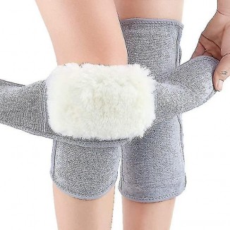 Gray Thicken Fleece-Lined Knee Warmers for Women and Men - Cashmere Knee Brace with Wool Knee Sleeves