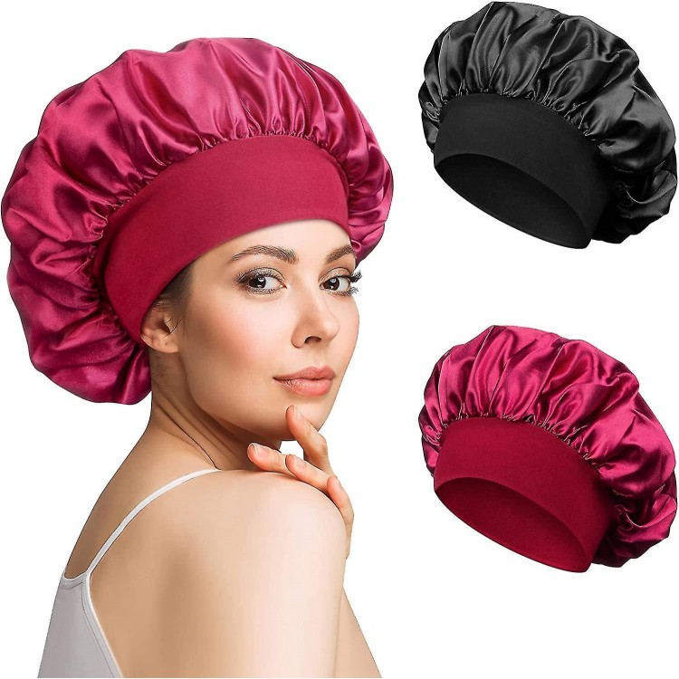 Gentle Care for Curls: 2pcs Satin Bonnet Silk Hair Wrap – Embrace Comfortable Sleep with Night Caps