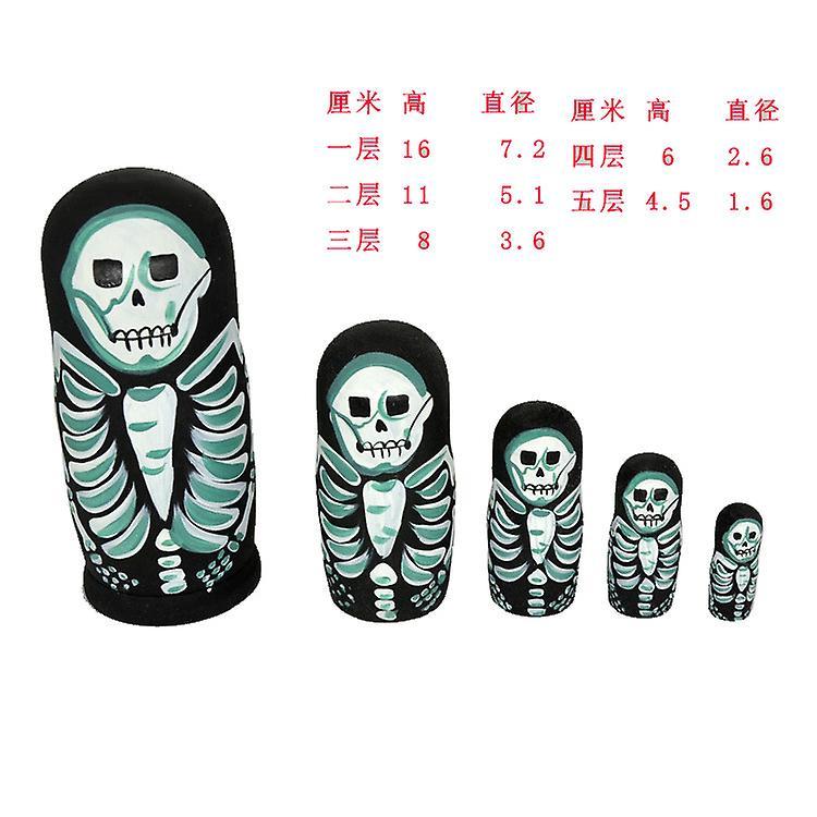 Russian Matryoshka Doll - High 5-Layer Painted Doll featuring a Skull