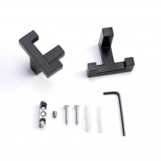 2 Pcs Wall Hook Coat Hook - Black Matte Double Hooks for Entryway, Kitchen, Bathroom - Heavy-Duty Hooks for Bathroom Accessories