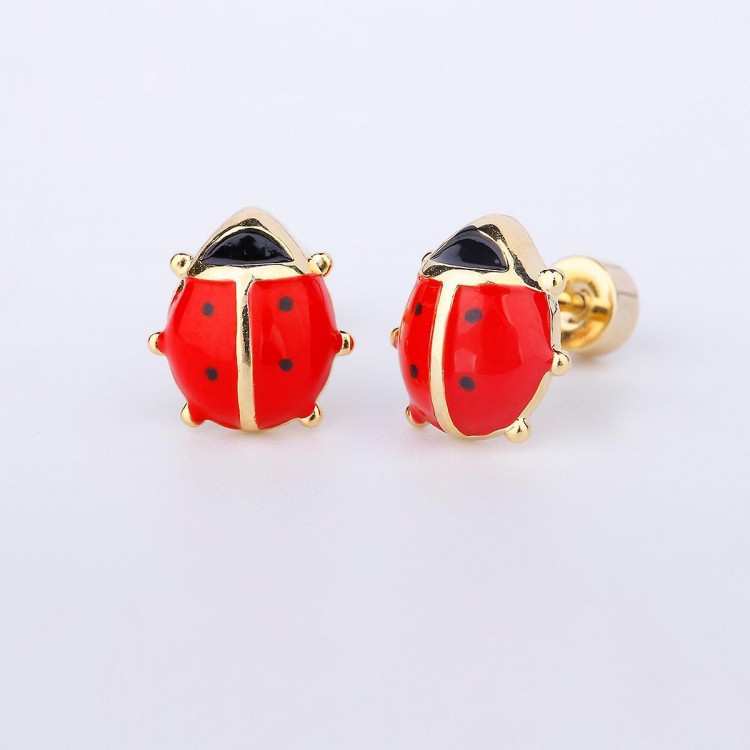 Scout children earrings Gold Ladybug girl