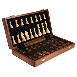 Wooden Chess Set - Folding Chessboard for Adults and Children with Figures and Board