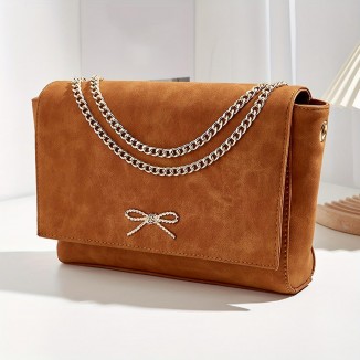 Retro Chain Shoulder Bag - Faux Suede Underarm Purse - Stylish Square Handbag for Women Crossbody bag