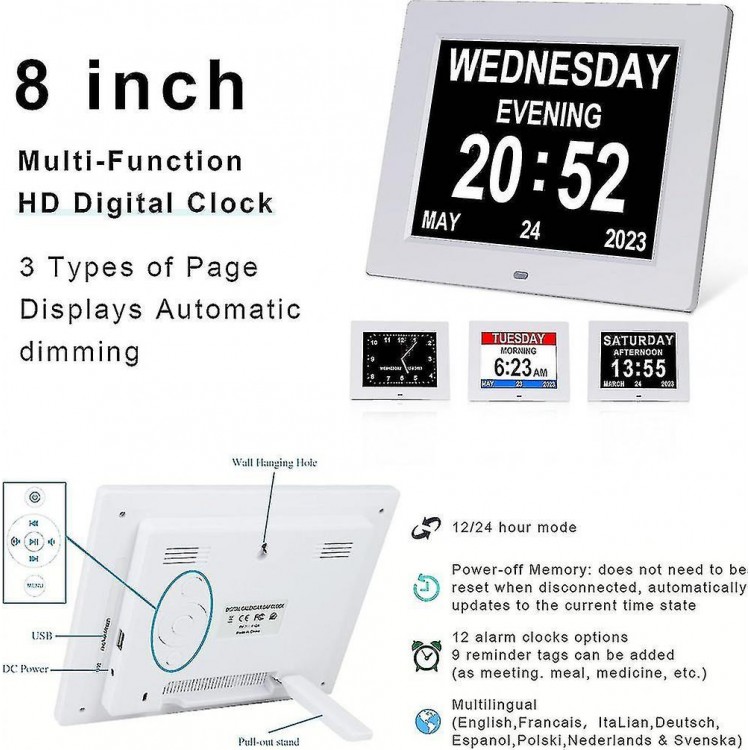 Large Digital Calendar Clock for Seniors - Dementia and Alzheimer's Clock with Day and Date Display