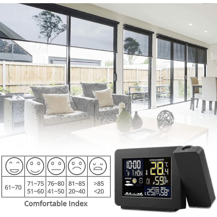 Projection Alarm Clock with Built-in Outdoor Wireless Sensor and Weather Station - Dual Alarms for Bedroom - LCD Display with Date and Time