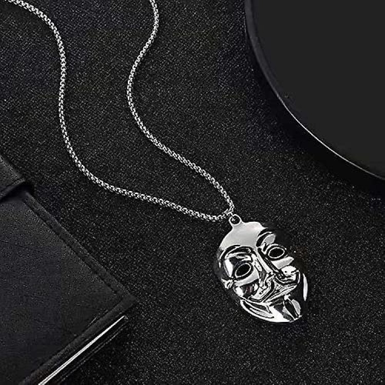 V Mask Pendant Necklace For Men And Women - Stainless Steel V For