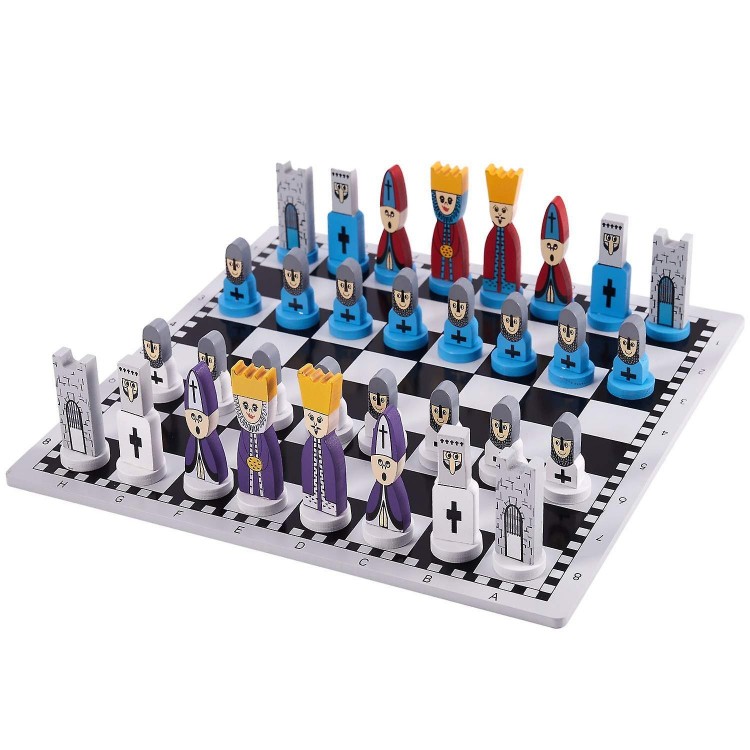 Wooden Chess Set for Kids - Cartoon-Inspired Design, Felted Game Board, Interior Storage, Ideal Family Game and Children's Gift