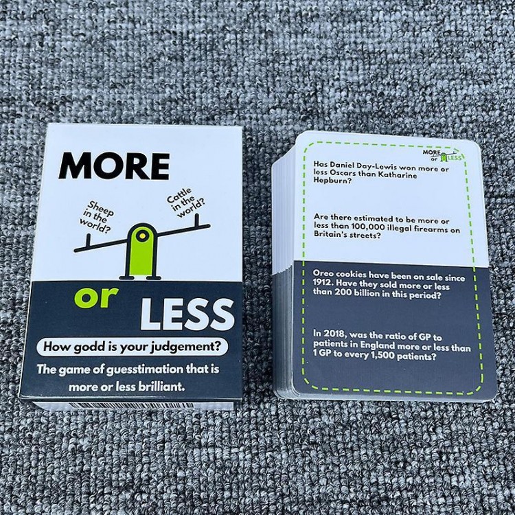 More or Less Card Game - Test Your Judgment Skills with 2+ Players Fun for Adults & Kids