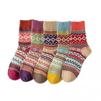 Women's Geometric Pattern Socks - Retro Ethnic Style, Comfy & Warm