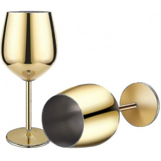 Gold Finish Wine Glass, 2 Stainless Steel Cocktail Glasses Feng