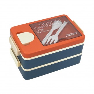 Lunch Box with Fork Spoon Sauce Box Cutlery Holder Double Layer Students Bento Food Container