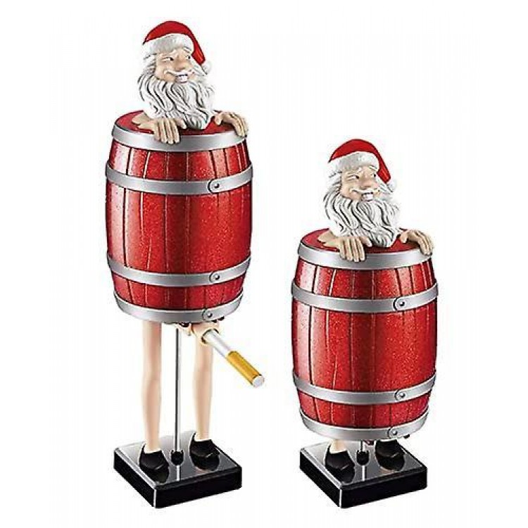 Funny Portable Cigarette Dispenser Pop Up Creative Spoof Cigarette Box Santa Claus in The Wooden Barrel Cigarette Box Figurines Statue Cigarette Case