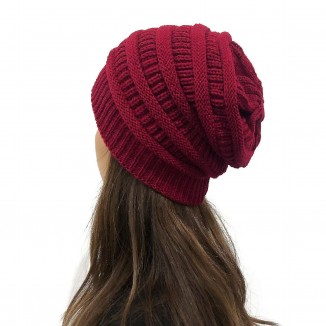 Women's Winter Knit Beanie Hat, Silk Satin Lined, Chunky Cap