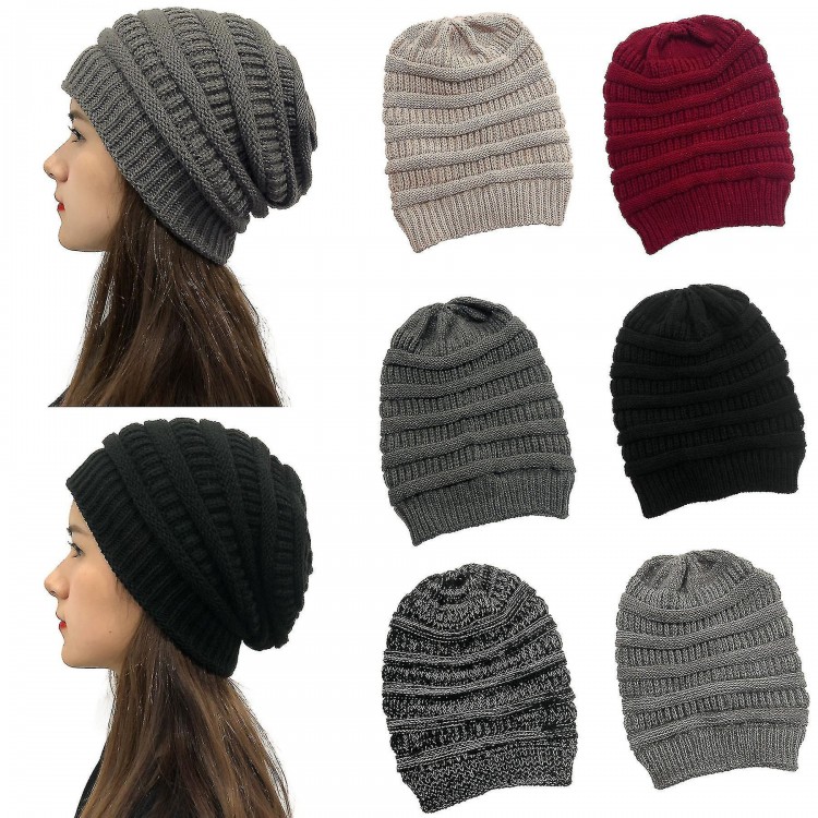Women's Winter Knit Beanie Hat, Silk Satin Lined, Chunky Cap