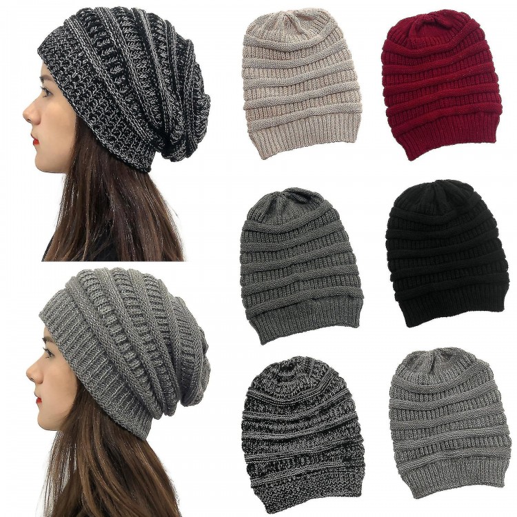 Women's Winter Knit Beanie Hat, Silk Satin Lined, Chunky Cap