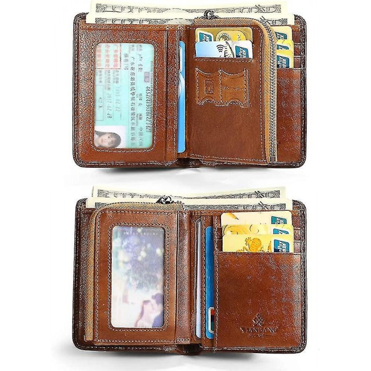 Mens Wallet Zipper Genuine Leather Rfid Card Holders Cowhide Zip Coin