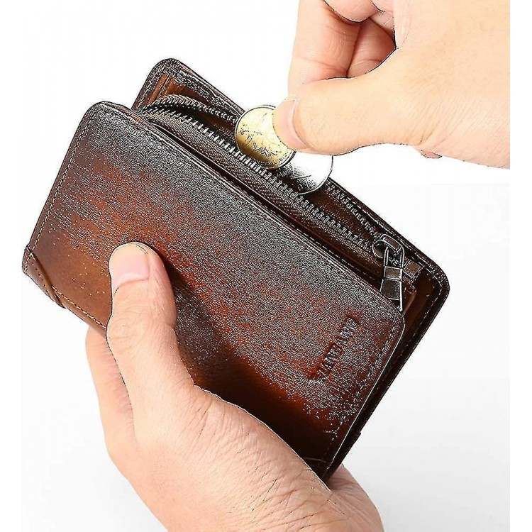 Mens Wallet Zipper Genuine Leather Rfid Card Holders Cowhide Zip Coin