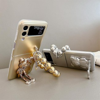Plating 3d Glitter Bear Stand Case With Bracelet Metal Cover