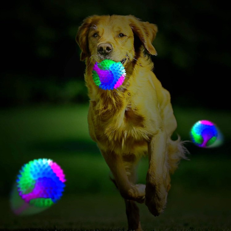 2 Pieces Light Up Spiky Dog Balls Glowing Pet Spiny Ball Led Flashing