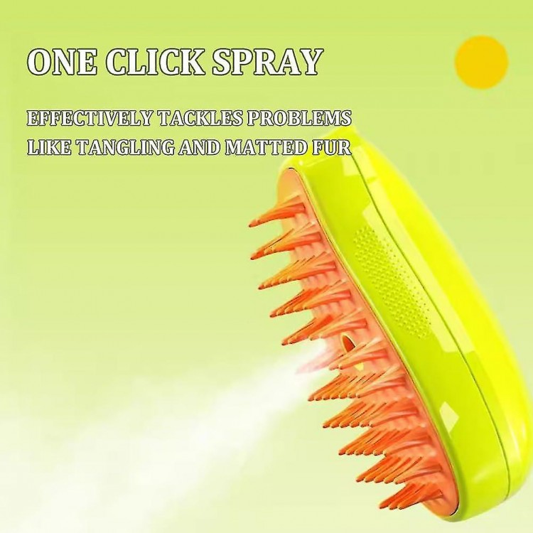 3-In-1 Steamy Cat Brush - Self-Cleaning Steam Brush for Cats, Massage, and Hair Removal(Yellow+Green)