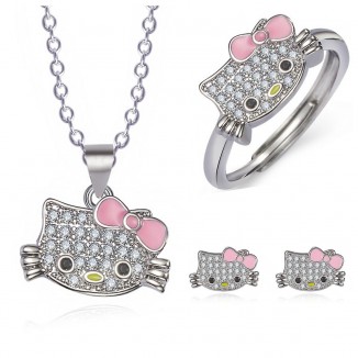 White Gold Bow Tie Ring And Multicolor Cubic Zirconia Necklace