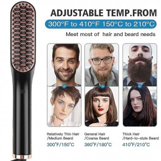 2-in-1 Hair and Beard Straightener Brush - Straightening Brush with Ion Technology - Fast 30-Second Hair Straightener for Men