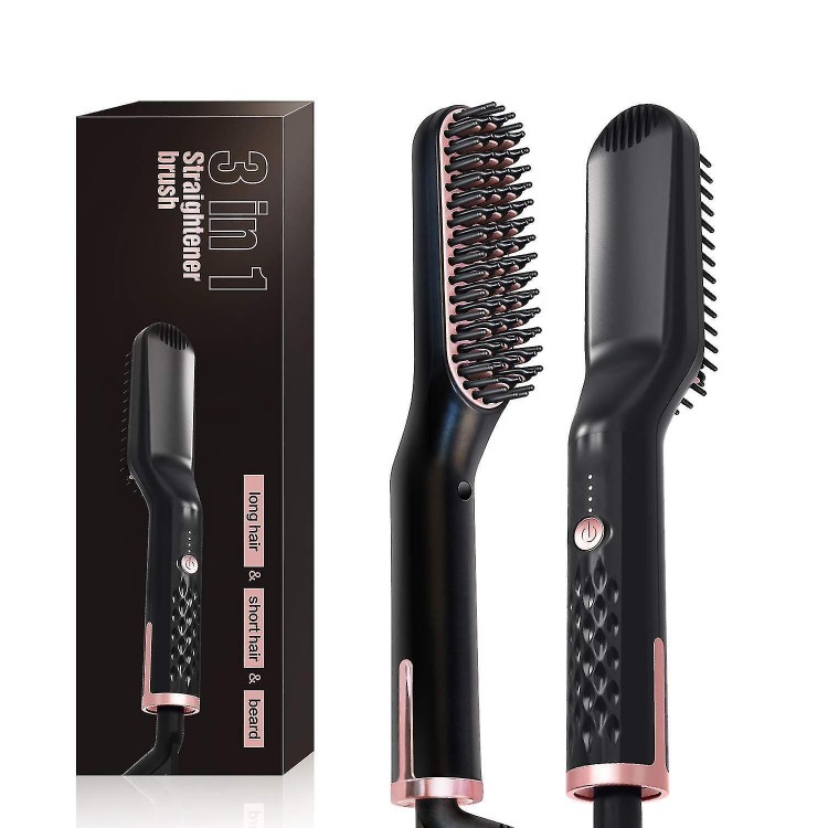 2-in-1 Hair and Beard Straightener Brush - Straightening Brush with Ion Technology - Fast 30-Second Hair Straightener for Men