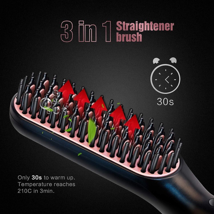 2-in-1 Hair and Beard Straightener Brush - Straightening Brush with Ion Technology - Fast 30-Second Hair Straightener for Men