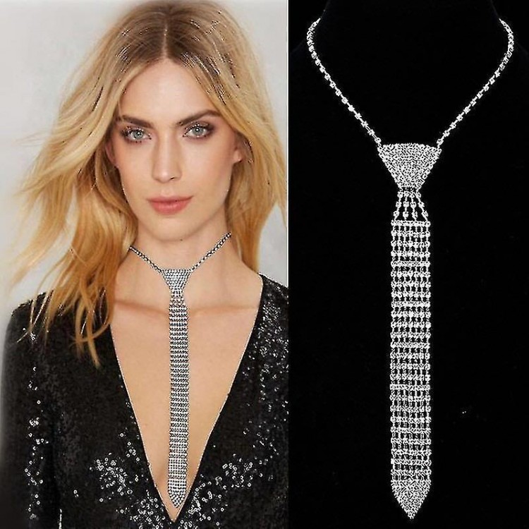 Women's Rhinestone Necklace With Adjustable Long Tie - Vintage