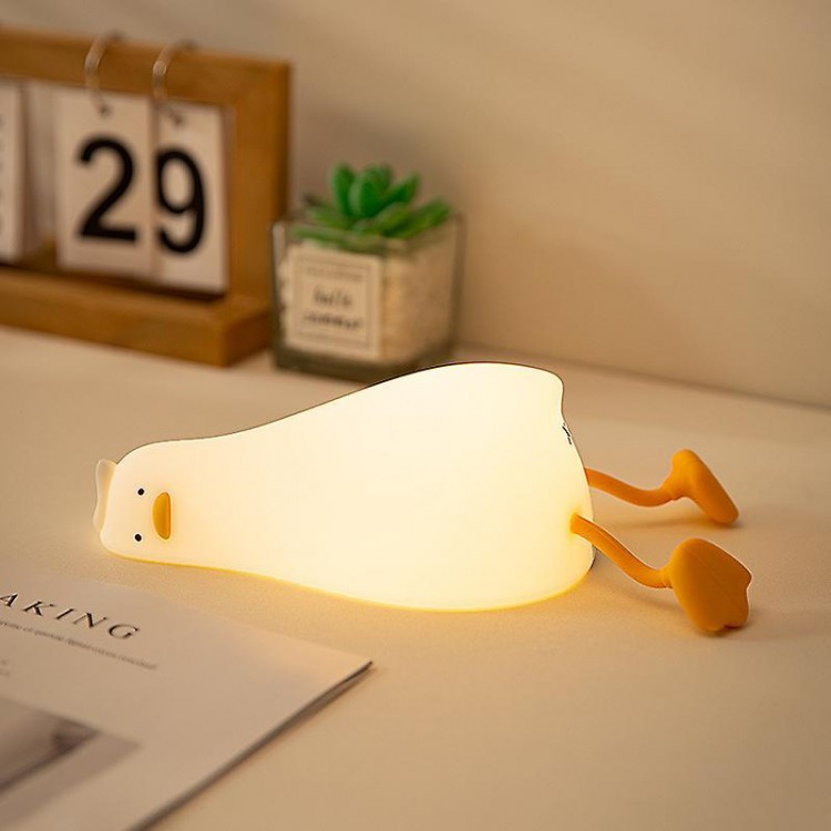 LED Lying Flat Duck, 3-Level Dimmable Nursery Light, Cute Silicone Duck Shape Nightlight