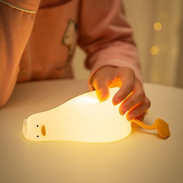 LED Lying Flat Duck, 3-Level Dimmable Nursery Light, Cute Silicone Duck Shape Nightlight