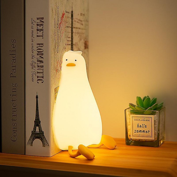 LED Lying Flat Duck, 3-Level Dimmable Nursery Light, Cute Silicone Duck Shape Nightlight