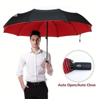 10-Rib Simple Automatic Folding Windproof Umbrella - 41-inch Double-Layer Sun Protection for Extra-Large Coverage