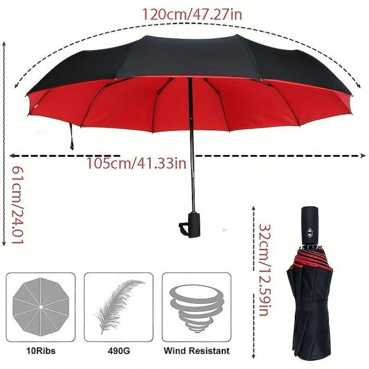 10-Rib Simple Automatic Folding Windproof Umbrella - 41-inch Double-Layer Sun Protection for Extra-Large Coverage