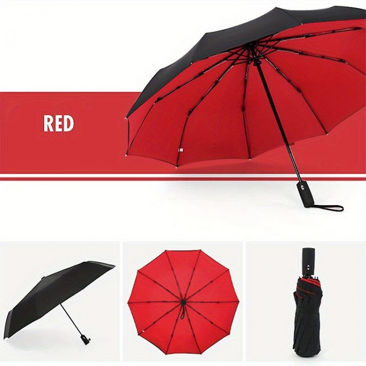 10-Rib Simple Automatic Folding Windproof Umbrella - 41-inch Double-Layer Sun Protection for Extra-Large Coverage