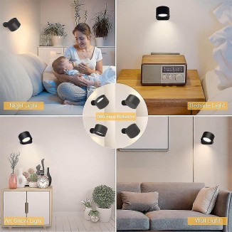 USB Rechargeable Battery Wall Lamp - Indoor Wall Light with 3 Brightness Levels, Touch Control, Warm/Natural/White Light in Black