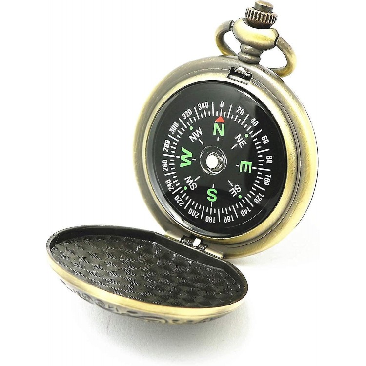 Antiqued Finish Pocket Compass with Chain - Classic Collection for Hiking, Camping, and Outdoor Adventures