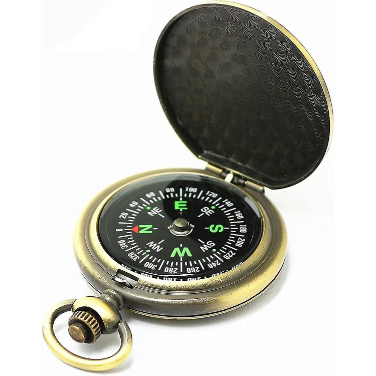 Antiqued Finish Pocket Compass with Chain - Classic Collection for Hiking, Camping, and Outdoor Adventures