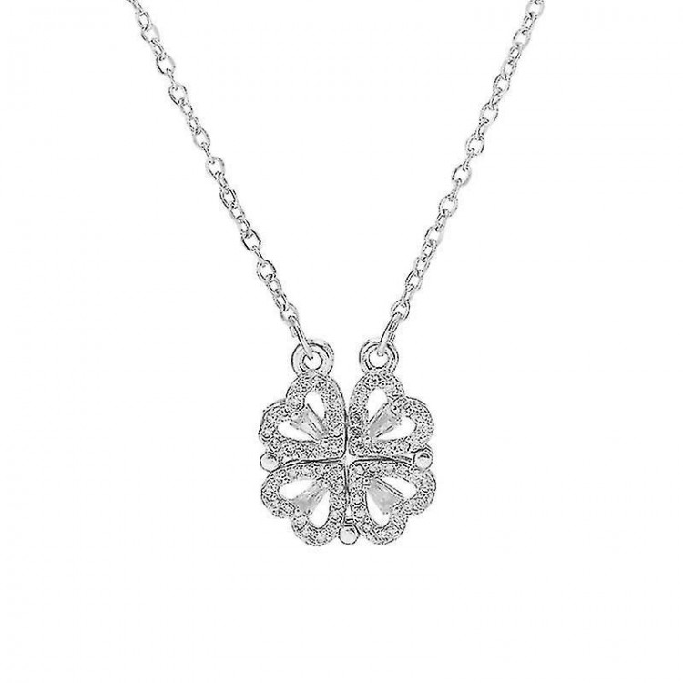 Four Leaf Clover Necklace Magnetic Folding Heart-Shaped Clavicle Chain
