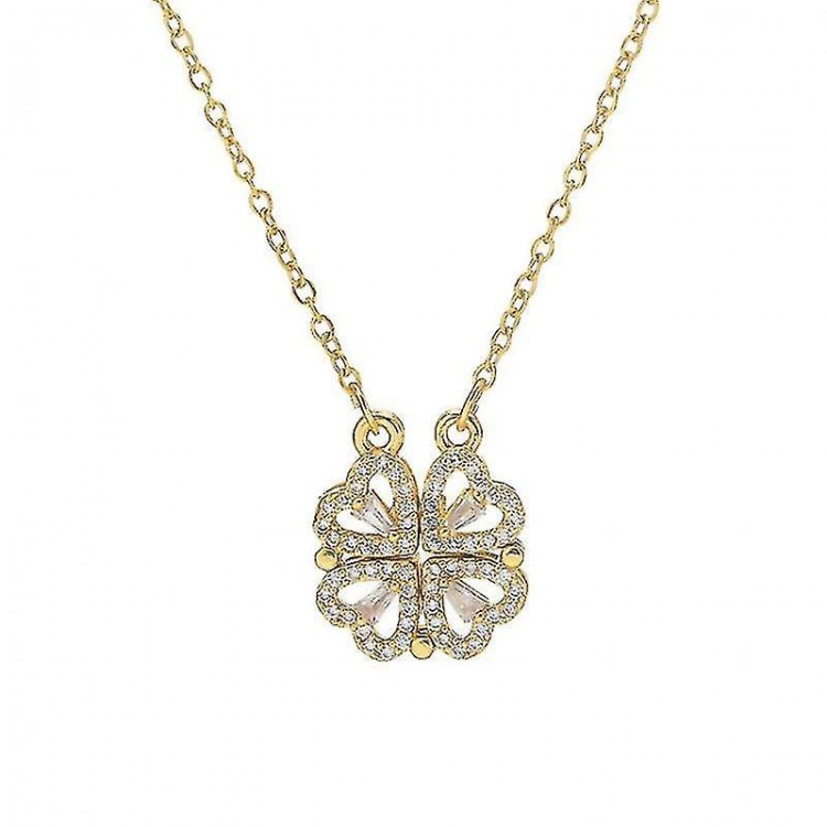 Four Leaf Clover Necklace Magnetic Folding Heart-Shaped Clavicle Chain