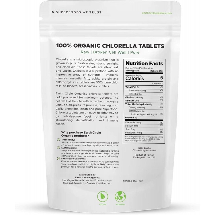 Earth Circle Foods Chlorella Tablets, 1000 Count