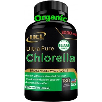 Chlorella Capsules Organic 3000 mg - Blue Green Algae Supplement