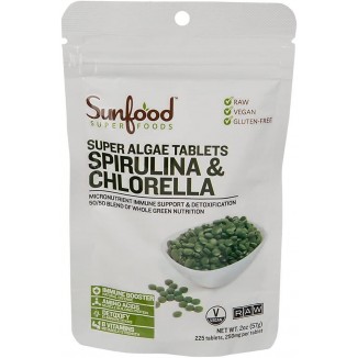 Sunfood Spirulina Chlorella Tablets | 2 Oz Bag, 228 Tablets/Bag