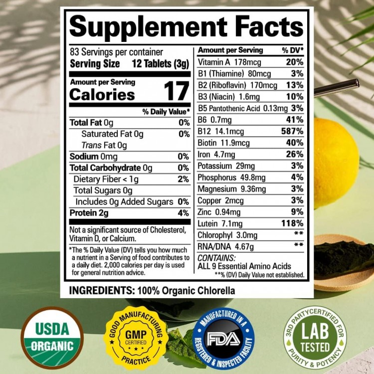 USDA Organic Premium Chlorella Tablets | Superfood Supplement