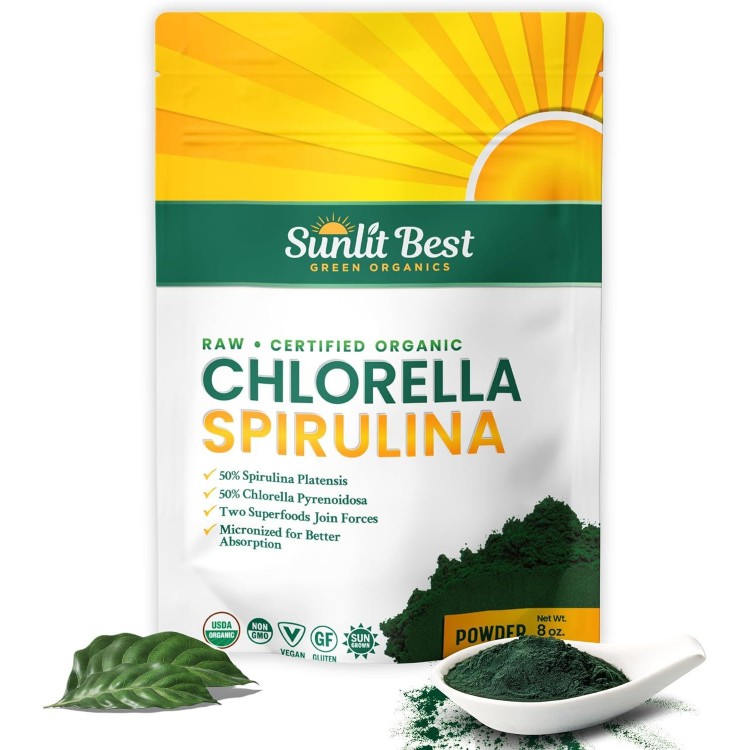 Organic Chlorella Spirulina Powder -100% Raw & Vegan Source of Protein