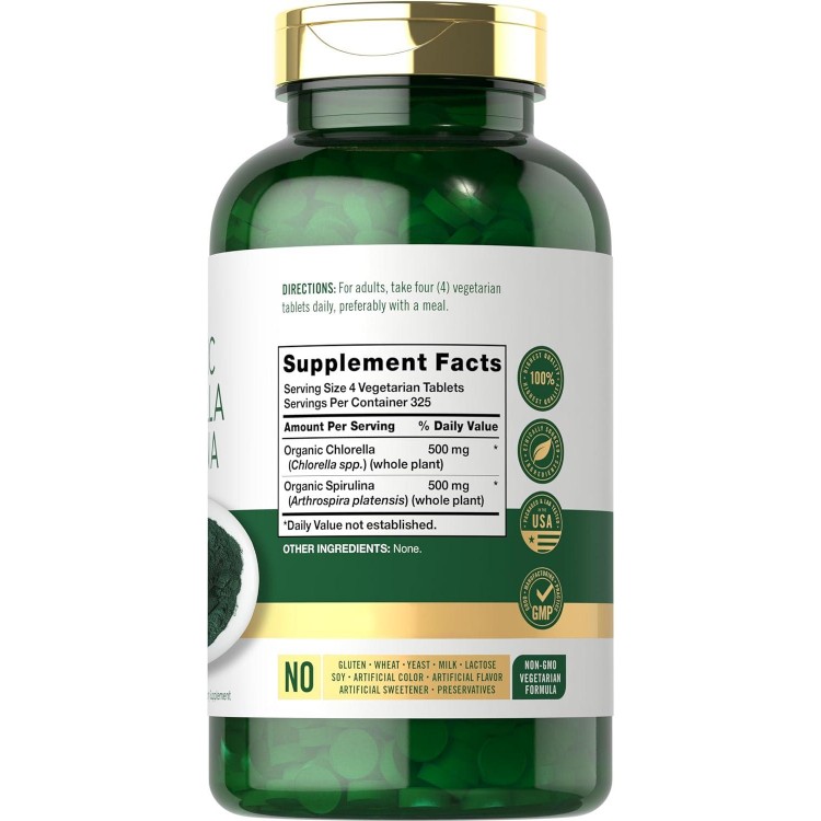 Carlyle Organic Chlorella Spirulina Tablets | Non-GMO And Gluten Free