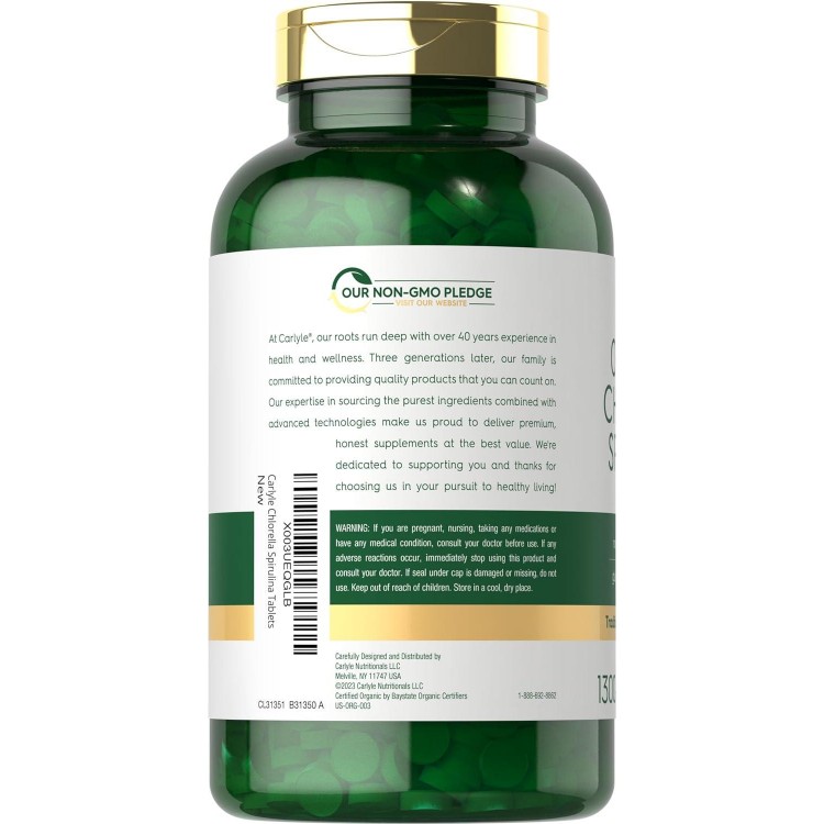 Carlyle Organic Chlorella Spirulina Tablets | Non-GMO And Gluten Free