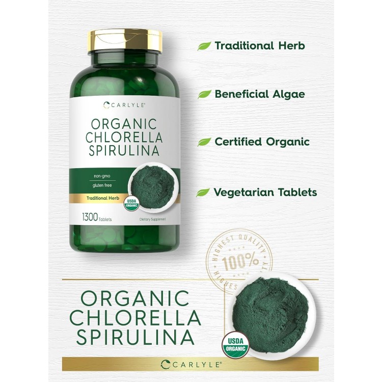 Carlyle Organic Chlorella Spirulina Tablets | Non-GMO And Gluten Free